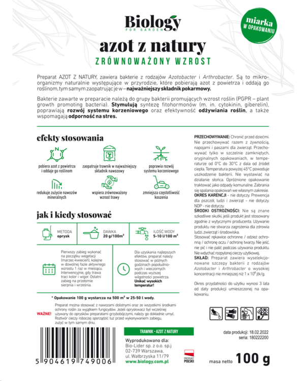 BIOLOGY FOR GARDEN TRAWNIK - AZOT Z NATURY 100g - obrazek 2