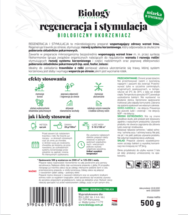 BIOLOGY FOR GARDEN TRAWNIK - REGENERACJA I STYMULACJA 100g - obrazek 2