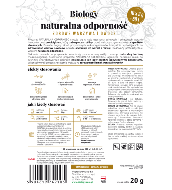 BIOLOGY FOR GARDEN WARZYWA I OWOCE - NATURALNA ODPORNOŚĆ 20g - obrazek 2